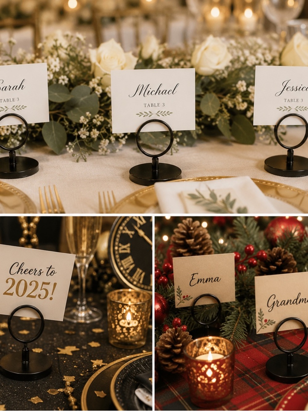 Set of 26 Black Metal Place Card / Name Card Holders – Wedding & Event Decor